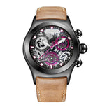 Reef Tiger/RT Mens Sport Watches Brown Leather Strap Skeleton Quartz Watches Chronograph Stop Watches RGA792
