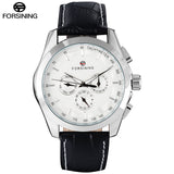 FORSINING Mens Luxury Automatich Mechanical Watches Men Black Leather Band 24H Date Week Month Calendar Clock Relogio Masculino
