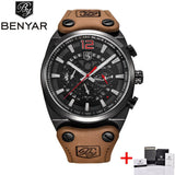 BENYAR Big Dial Sport Watch Men Waterproof Outdoor Military Chronograph Quartz Leather Watch Army Male Clock Relogio Masculino