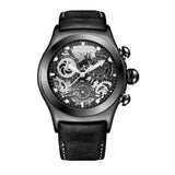 Reef Tiger/RT Mens Sport Watches Brown Leather Strap Skeleton Quartz Watches Chronograph Stop Watches RGA792