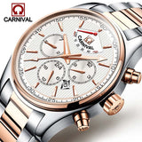 Carnival Luxury Brand Men Watches Vintage Automatic Mechanical Watch Calendar clock Military WristWatches leather Strap Relogio
