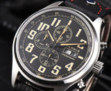 Newest 43mm Parnis Brand Quartz Watch Men Three Small Dial Chronograph Week Calendar Leather Quartz Pilot Military Men's Watches