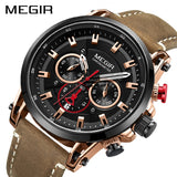 Megir Men's Watch Chronograph Quartz Watches Man Leather Strap Clock  WaterproofSport Army Date Wristwatch Relogios Masculino