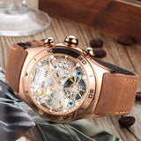 Reef Tiger Mens Sport Watches Waterproof Luxury Rose Gold Skeleton Automatic Watches Tourbillon Leather Strap Watches RGA703