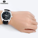 FORSINING Mens Luxury Automatich Mechanical Watches Men Black Leather Band 24H Date Week Month Calendar Clock Relogio Masculino