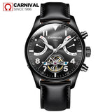 Carnival Sport Skeleton Tourbillon Watch Men Automatic Mechanical Watches Mens Leather Wristwatch Diving Clock montre homme