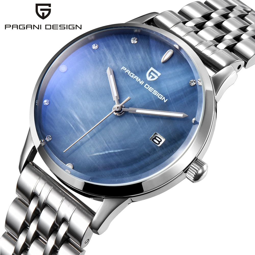 PAGANI DESIGN Brand Lady Fashion Stainless Steel Quartz Watch Women Waterproof shell dial Luxury Dress Watches Relogio Feminino