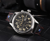Newest 43mm Parnis Brand Quartz Watch Men Three Small Dial Chronograph Week Calendar Leather Quartz Pilot Military Men's Watches