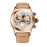 Reef Tiger/RT Mens Sport Watches Brown Leather Strap Skeleton Quartz Watches Chronograph Stop Watches RGA792