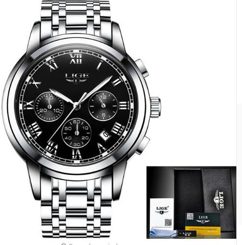 New Watches Men Luxury Brand LIGE Chronograph Men Sports Watches Waterproof Full Steel Quartz Men's Watch Relogio Masculino 2017