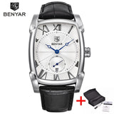 Business Men Watch Men Waterproof Leather Rectangle Quartz Wristwatch Male Clock Relogio Masculino BENYAR Brand