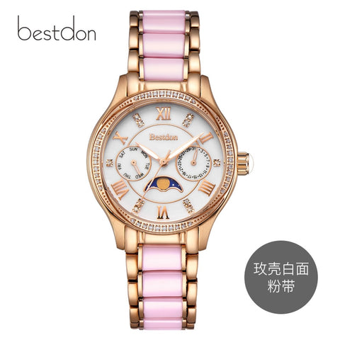 Bestdon Diamond Women Watches Top Brand Luxury Fashion Moon Phase Quartz Wrist Watch Ceramic Waterproof Clock Dropshipping 2019