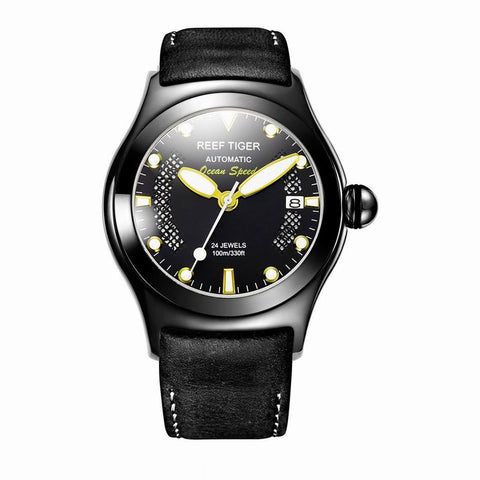 Reef Tiger/RT Sport Watches for Men Steel Big Skeleton Dial Watches Automatic Watches Leather Strap RGA704