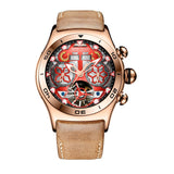 Reef Tiger Mens Sport Watches Waterproof Luxury Rose Gold Skeleton Automatic Watches Tourbillon Leather Strap Watches RGA703