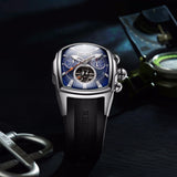 Reef  Tiger/RT Designer Sport Watches Tourbillon Blue Dial Analog Display Watches Rubber Strap Luminous Watch for Men RGA3069