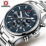 Carnival Luxury Brand Men Watches Vintage Automatic Mechanical Watch Calendar clock Military WristWatches leather Strap Relogio