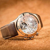 Reef Tiger Mens Sport Watches Waterproof Luxury Rose Gold Skeleton Automatic Watches Tourbillon Leather Strap Watches RGA703