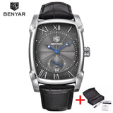 Business Men Watch Men Waterproof Leather Rectangle Quartz Wristwatch Male Clock Relogio Masculino BENYAR Brand