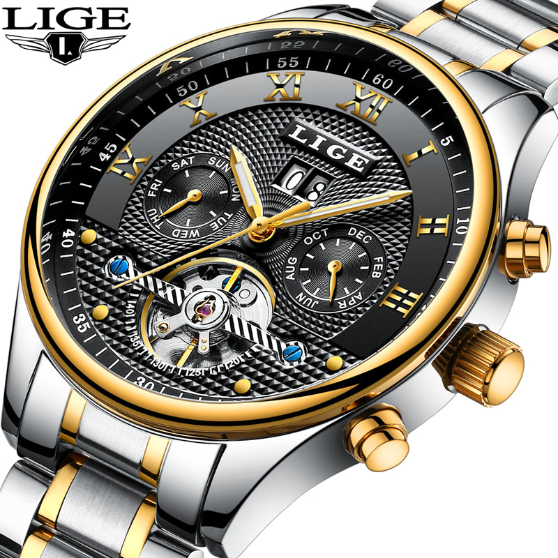 LIGE Watches Men's Automatic Machinery Business Waterproof Clocks Men's Watches Luxury Fashion Casual Watch Relogio Masculino