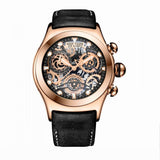 Reef Tiger/RT Mens Sport Watches Brown Leather Strap Skeleton Quartz Watches Chronograph Stop Watches RGA792