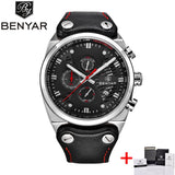 BENYAR Big Dial Sport Watch Men Waterproof Outdoor Military Chronograph Quartz Leather Watch Army Male Clock Relogio Masculino