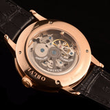 OBLVLO Casual Watches Mens Skeleton Dial Calfskin Leather Band Rose Gold Watches Automatic Watches for Men Montre Homme VM 1