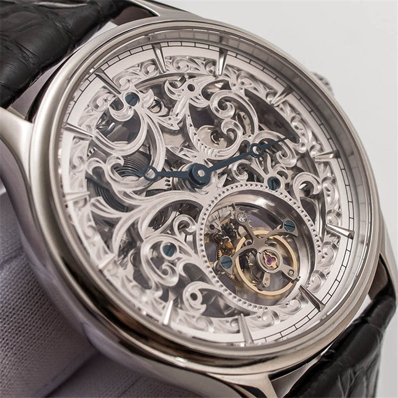 Full Skeleton Hollow Mechanical Watches Men's Original ST8000K Seagull Tourbillon Men Wristwatch Crocodile Leather Strap Clock