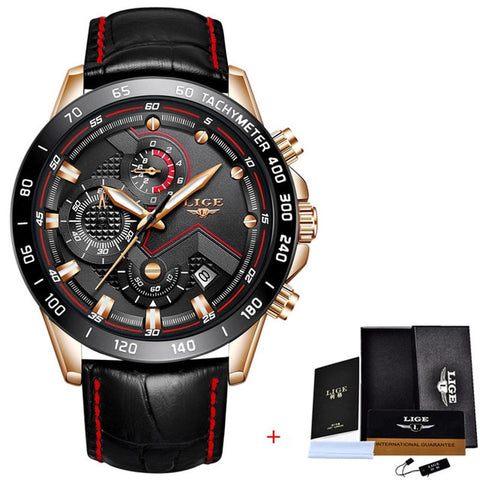 LIGE Mens Watches Top Brand Luxury Quartz Watch Gold Men Casual Leather Military Waterproof Sport Wristwatch Relogio Masculino