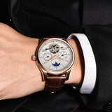 LIGE Brand Men Watches Automatic Mechanical Watch Tourbillon Sport Clock Leather Casual Business Wrist Watch Gold Relojes Hombre