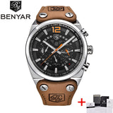 BENYAR Big Dial Sport Watch Men Waterproof Outdoor Military Chronograph Quartz Leather Watch Army Male Clock Relogio Masculino
