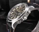Newest 43mm Parnis Brand Quartz Watch Men Three Small Dial Chronograph Week Calendar Leather Quartz Pilot Military Men's Watches