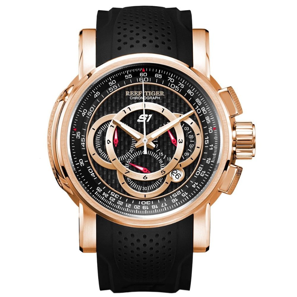 2019 Reef Tiger/RT Designer Sport Watches for Men Rose Gold Quartz Watch with Chronograph and Date reloj hombre RGA3063