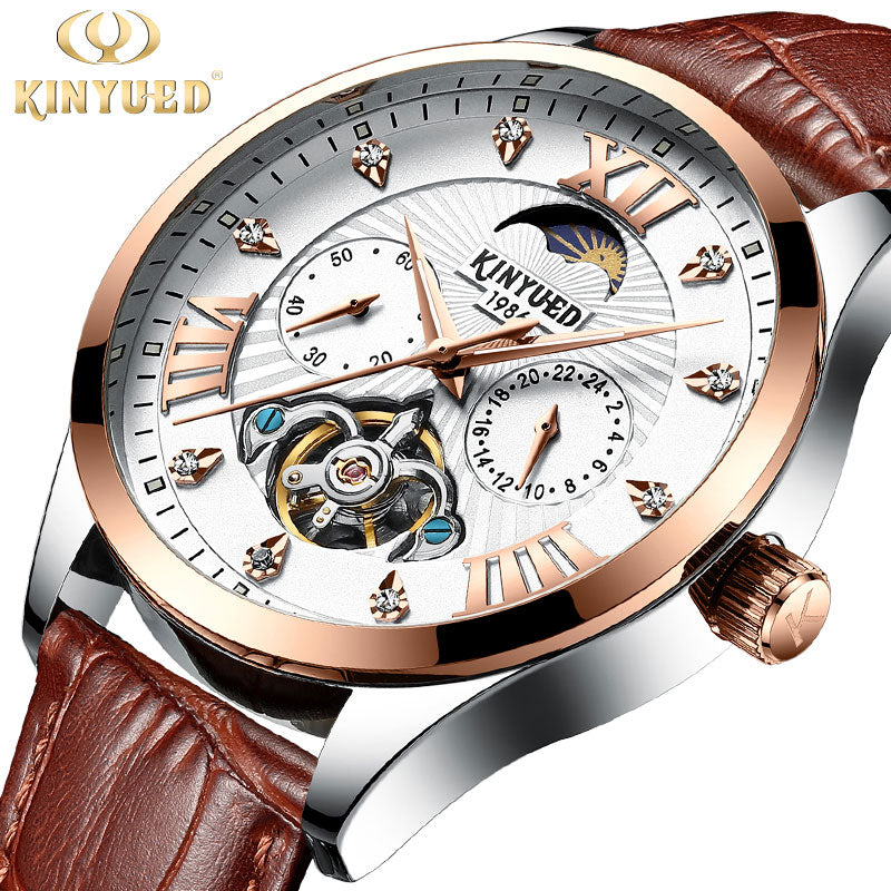 KINYUED New Automatic Military Watch Men Moon Phase Self Wind Waterproof Mens Mechanical Watches Tourbillion Montre Luxe Homme