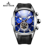 Reef  Tiger/RT Designer Sport Watches Tourbillon Blue Dial Analog Display Watches Rubber Strap Luminous Watch for Men RGA3069
