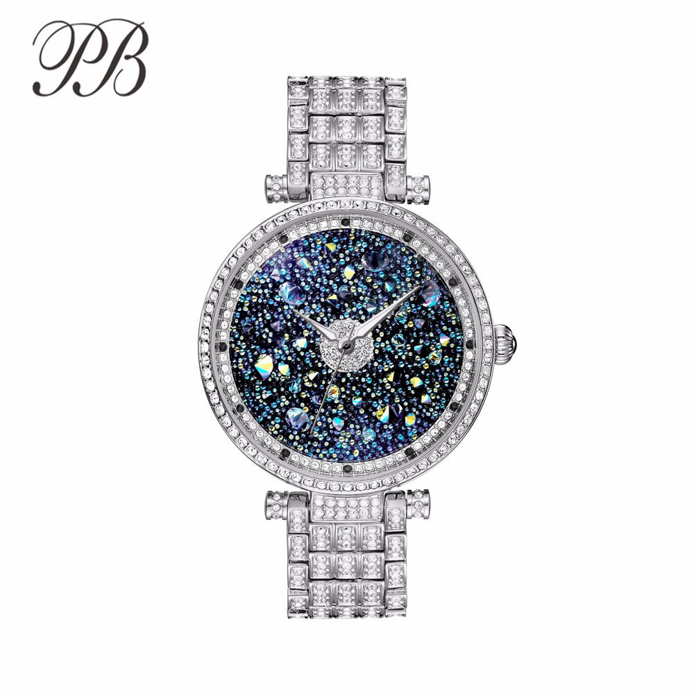 PB Luxury Women Dress Starry Sky Watch Rhinestone Crystal Waterproof Quartz Tend watch Montre Femme Reloj Mujer