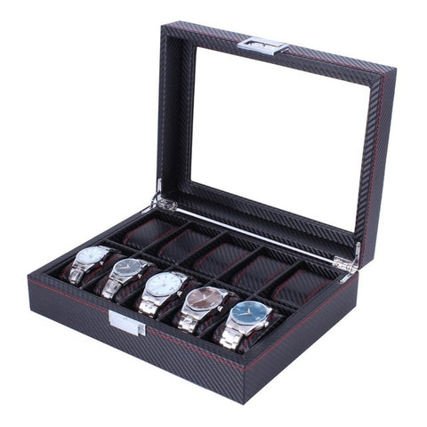 High Carbon Fiber 5  6 10 12 Grid Watch Box Watch Display Storage Box Bracelet Watch Display Slots Case holder Storage Container