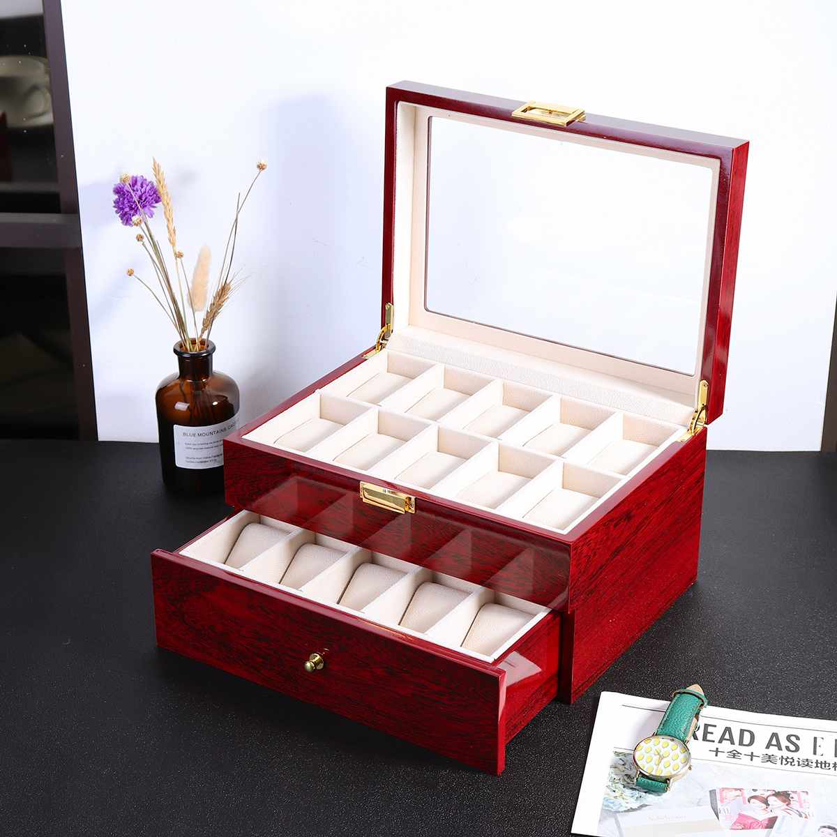 Luxury 10/20 Grids Wrist Watch Display Box Storage Holder Organizer Watch Case Jewelry Display Watch Box Wooden