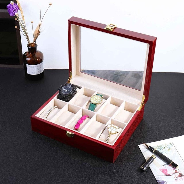 Luxury 10/20 Grids Wrist Watch Display Box Storage Holder Organizer Watch Case Jewelry Display Watch Box Wooden