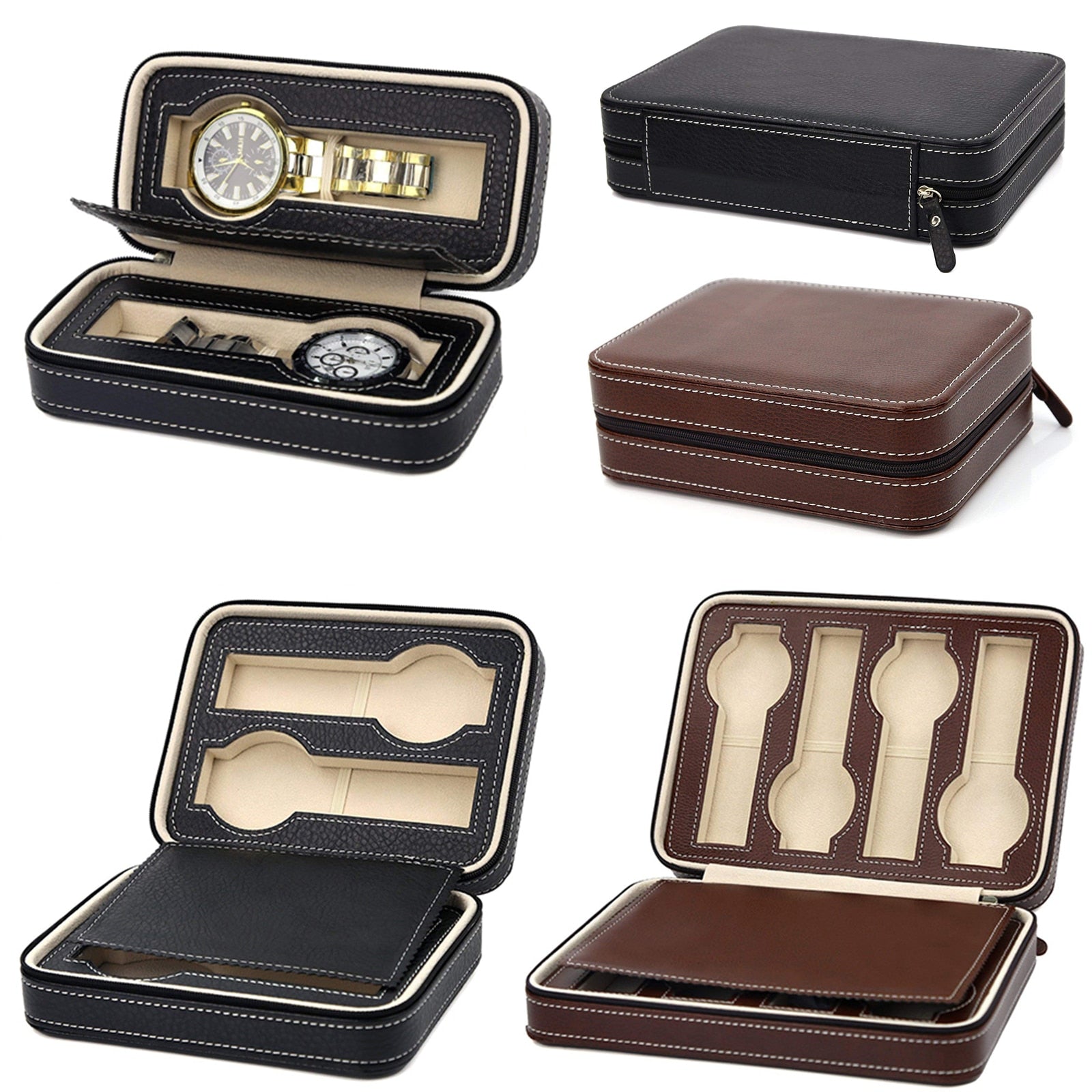 Portable PU Leather 2/4/8 Slot Watch Box Display Case Storage Watch Organizer Holder Zipper Exquisite and Durable To Lover D35