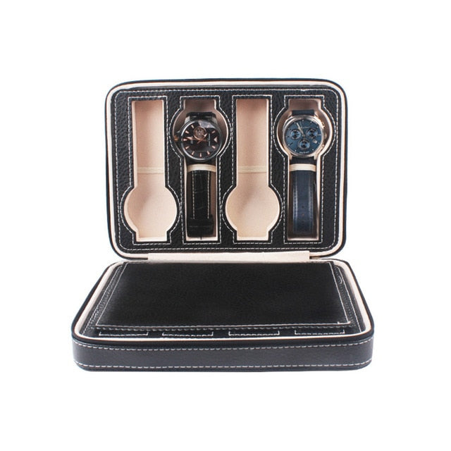 Portable PU Leather 2/4/8 Slot Watch Box Display Case Storage Watch Organizer Holder Zipper Exquisite and Durable To Lover D35
