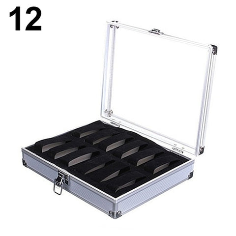 6/12 Grid Slots Jewelry Wrist Watches Holder Display Storage Box Aluminium Case