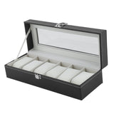 2/6/10/12 Girds Leather/Carbon Fiber Watch Box Jewelry Storage Box Organizer for Earrings Rings Bracelet Display Holder Case