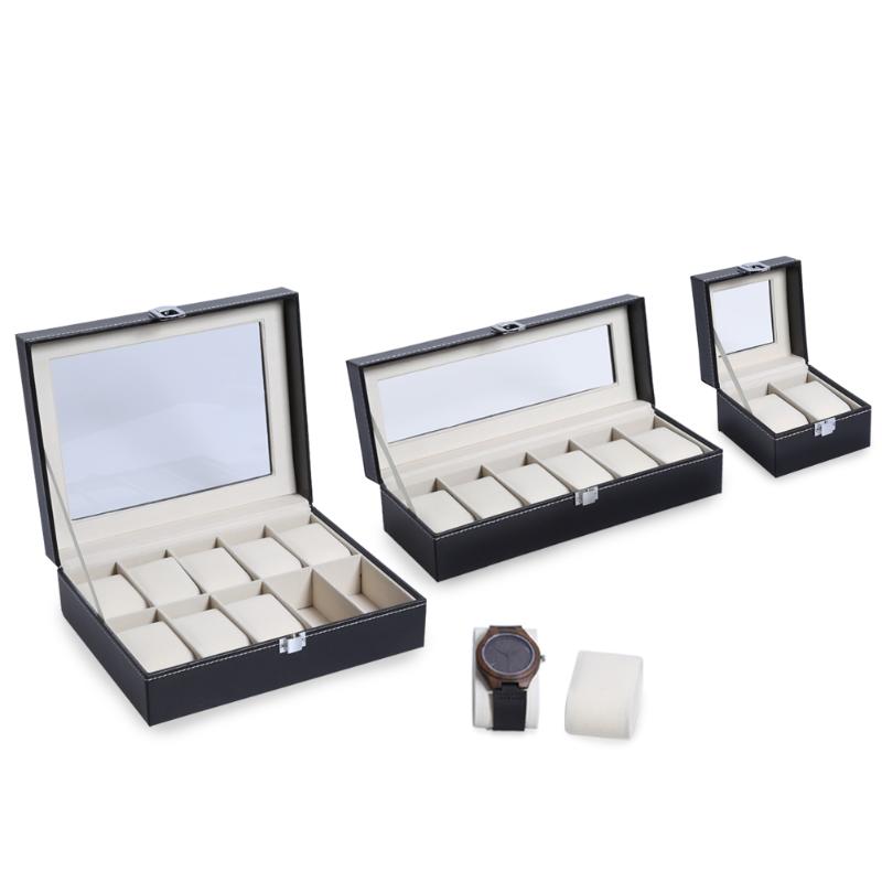 2 6 10 Grids PU Leather Watch Box Case High-end Watch Case PU Watch Display Box Gift Box Transparent Cover Watch