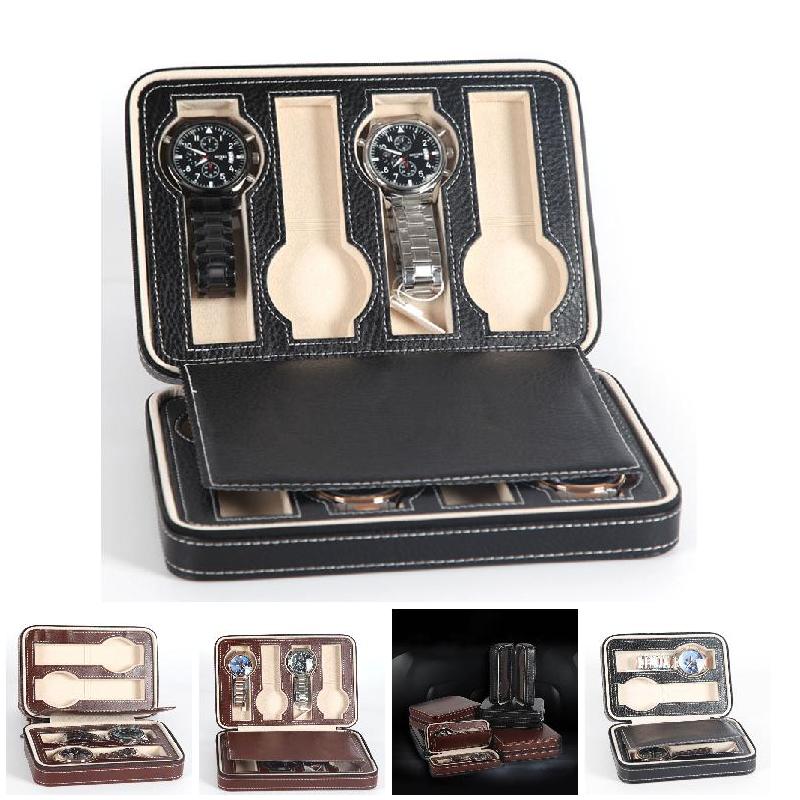Portable 2 4 8 Grids Zipper Watch Box Lover Luxury PU Leather Watch jewelry Case Watch Organizer  jewelry box Holder
