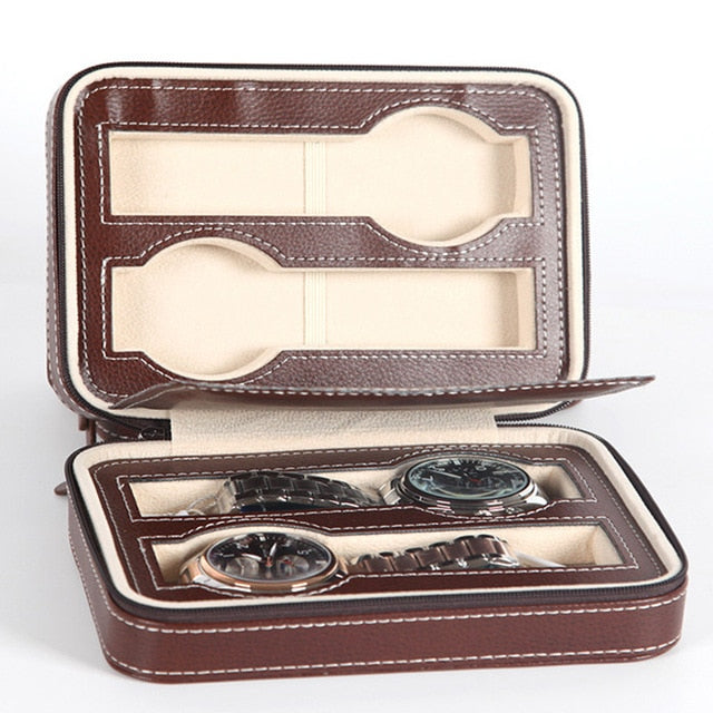 Portable 2 4 8 Grids Zipper Watch Box Lover Luxury PU Leather Watch jewelry Case Watch Organizer  jewelry box Holder