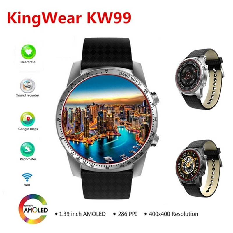 Kingwear KW99 3G Smartwatch Phone Android 5.1 MTK6580 Quad Core 8GB ROM Heart Rate Monitor Pedometer GPS Anti-lost Smart Watch